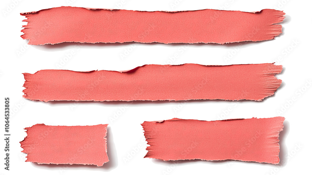 Torn Strips of Red Paper Arranged on a White Background Generative AI Torn Strips of Red Paper Arranged on a White Background Generative AI