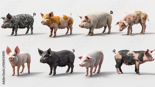 the beside view Tamworth Pig standing, left side view, white copy space on right isolated on white background photo