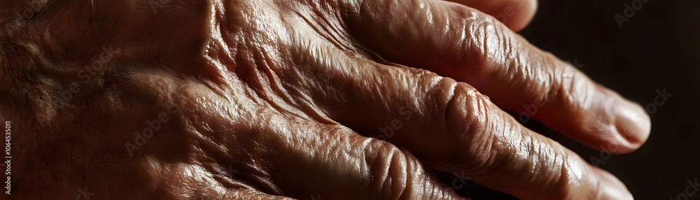 Fototapeta premium Close-up of an Elderly Hand with Wrinkles and Skin Texture
