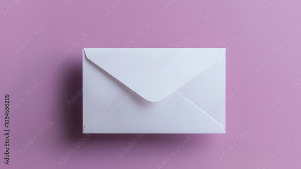White envelope on lavender background, top view White envelope on lavender background, top view