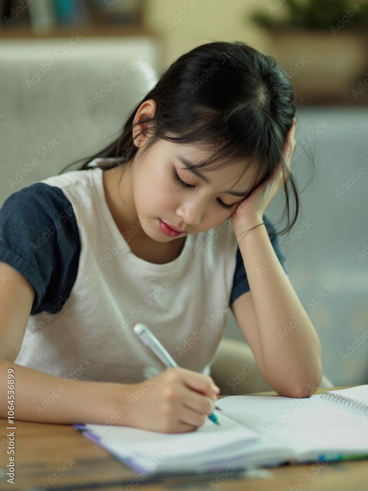 Cute Beautiful Innocent Asian Girl Writing Or Drawing Something On Paper. Cute Beautiful Innocent Asian Girl Writing Or Drawing Something On Paper.