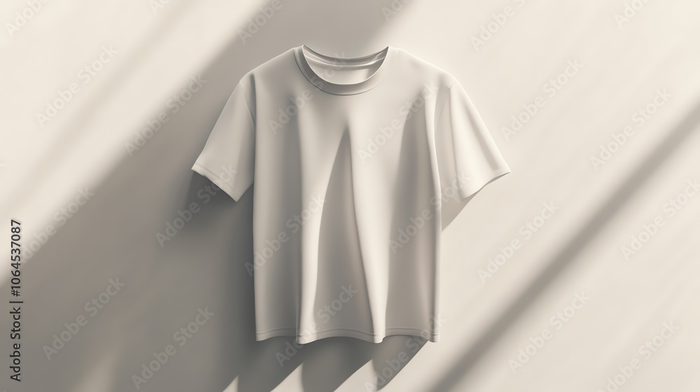 White t-shirt with shadow on beige background White t-shirt with shadow on beige background