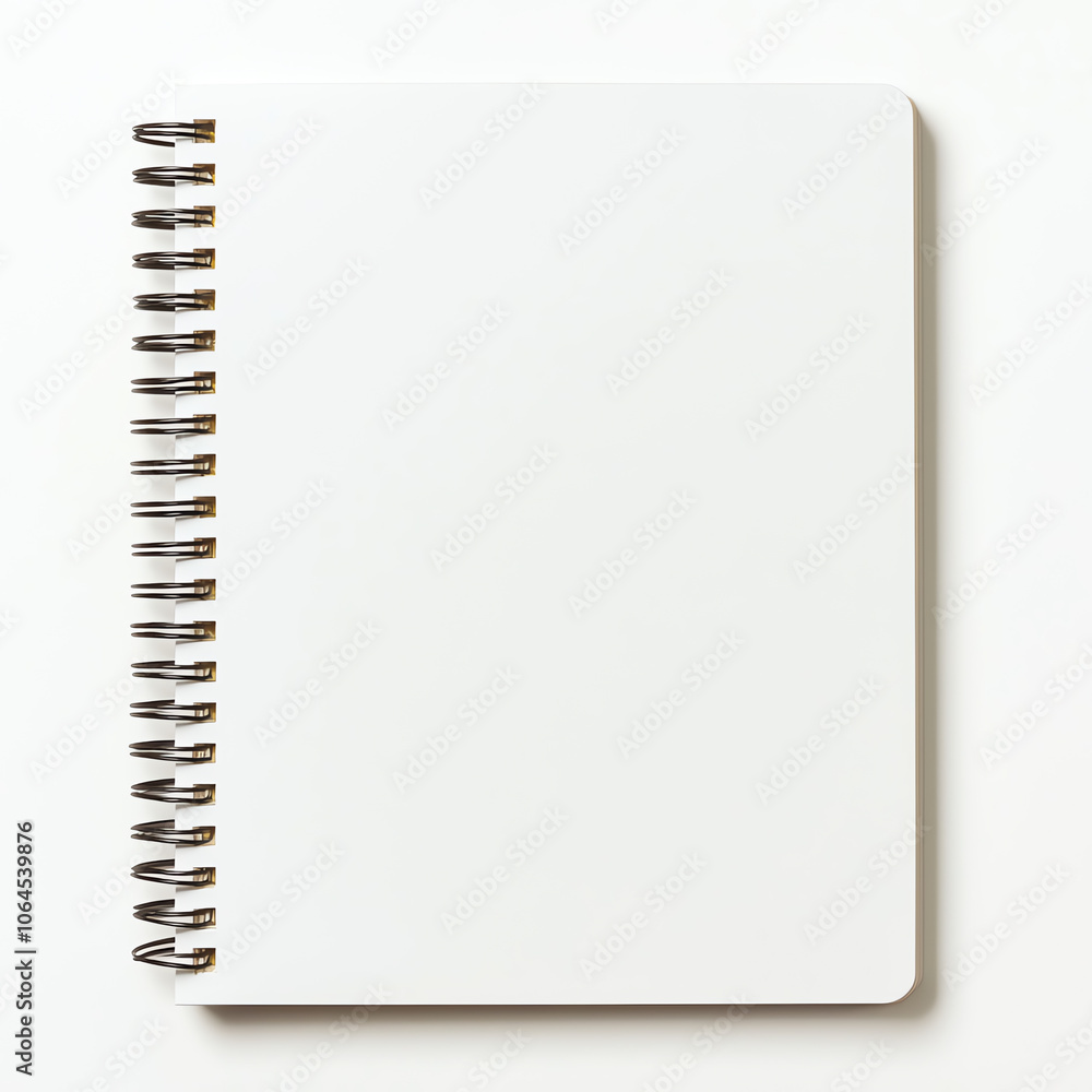 A white spiral notebook with blank pages on solid white background, single object A white spiral notebook with blank pages on solid white background, single object