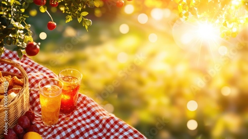 A picnic blanket spread with snacks and drinks, surrounded by friends on a lazy Sunday afternoon, Sunday picnic joy, weekend vibes photo