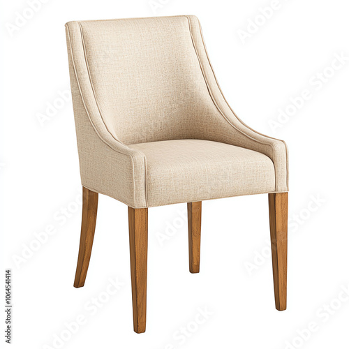 A classic upholstered dining chair on solid white background, single object photo