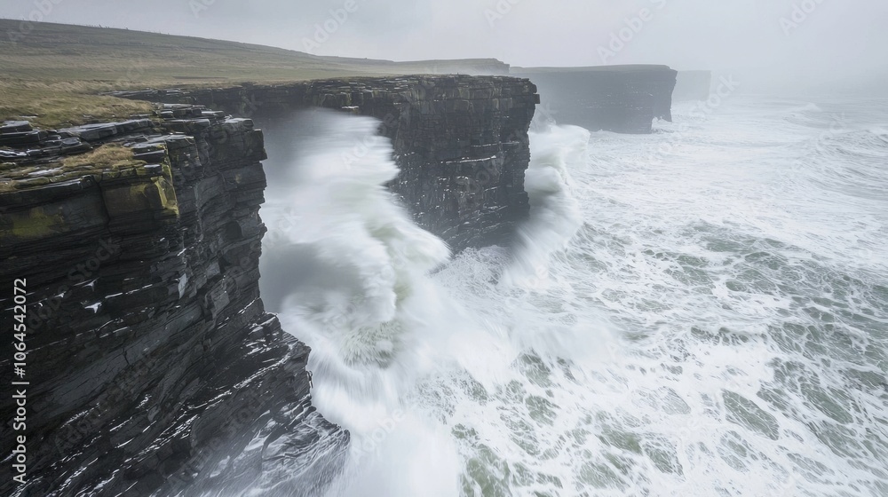 Dynamic Power of Nature: Waves Crashing Against Rocks on Rugged Coastline with Stormy Sky - Ultra-Detailed Seascape Photography Dynamic Power of Nature: Waves Crashing Against Rocks on Rugged Coastline with Stormy Sky - Ultra-Detailed Seascape Photography