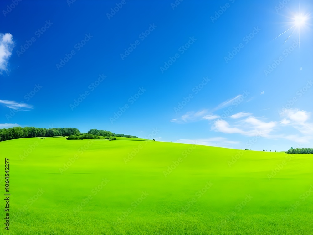 Obraz premium Explore the serenity of lush green landscapes under a clear blue sky