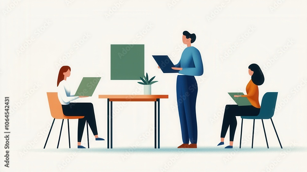 A group of three professionals engaged in a collaborative meeting A group of three professionals engaged in a collaborative meeting