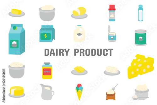 Dairy Product Flat Vector Illustration Icon Sticker Set Design Materials