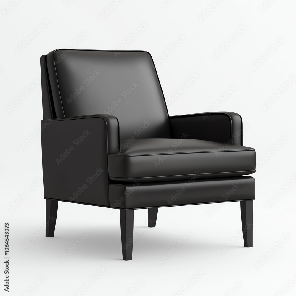 A low-profile black accent chair on solid white background, single object A low-profile black accent chair on solid white background, single object