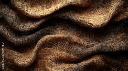 A close-up of textured, flowing brown fabric showcasing natural fibers and depth.