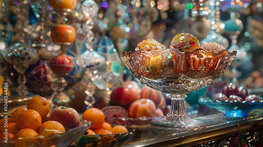Delicious it served on a shining crystal dish in a vibrant joyful market Delicious it served on a shining crystal dish in a vibrant joyful market