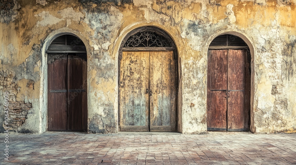 Weathered Doors on a Textured Wall Weathered Doors on a Textured Wall