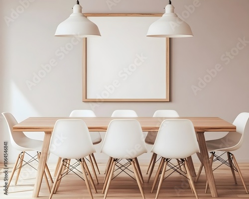 Minimalist Dining Room with Wooden Table and White Chairs