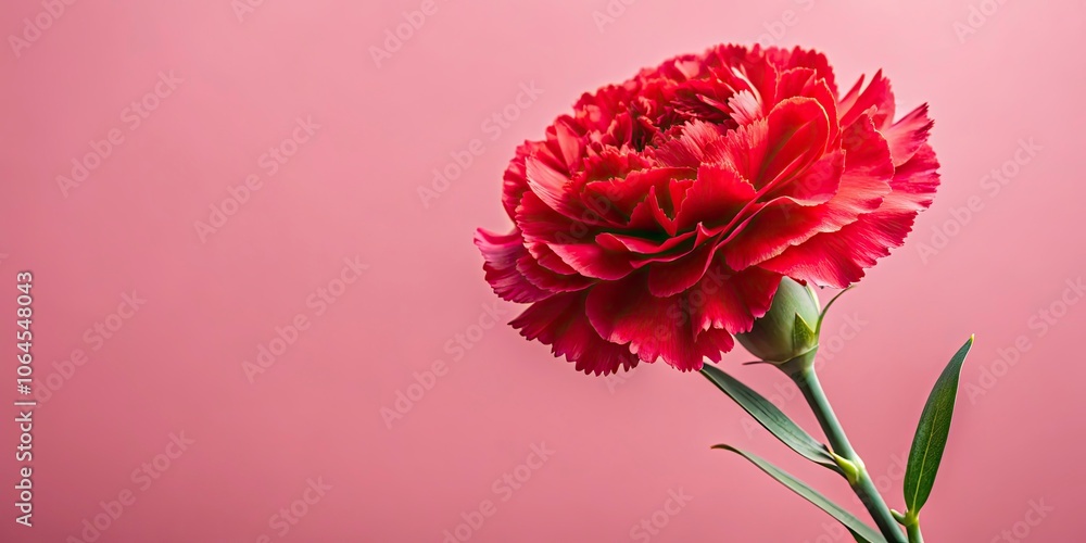 Vibrant Red Carnation Flower on Soft Pink Background for Celebratory Occasions - Perfect for Women's Day, Mother's Day, Valentine's Day, Birthdays, Easter, and Greeting Cards