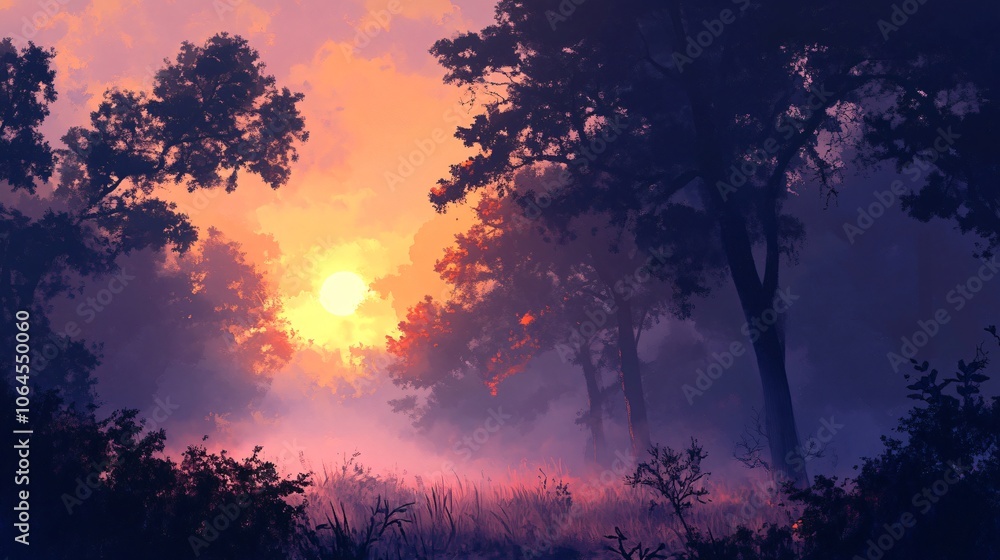 Sunrise Through Misty Forest Sunrise Through Misty Forest
