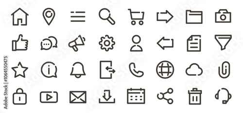 Web, internet and navigation icon set. Minimalist linear symbols for website design, digital UI, Apps, webpages. Editable vector stroke