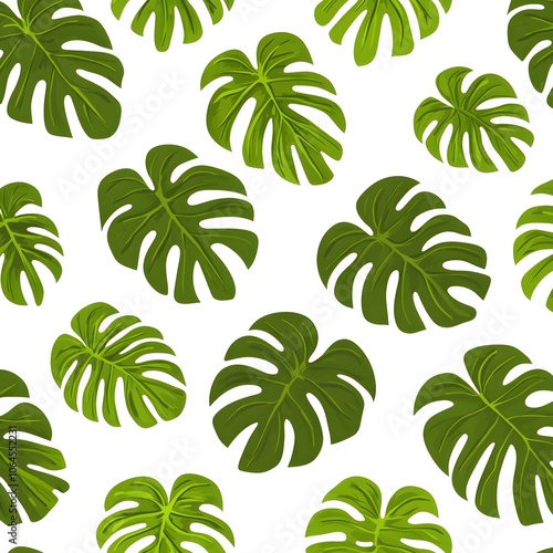 Green Tropical Leaves Seamless Pattern