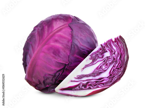 whole and half of purple cabbage vegetable isolated, png photo