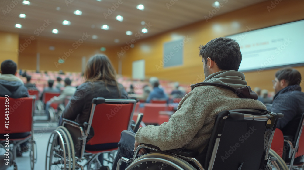 University students in lecture hall with wheelchair accessibility University students in lecture hall with wheelchair accessibility