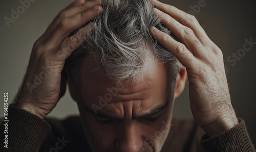 Hair loss concept for a young man suffering from serious hair loss