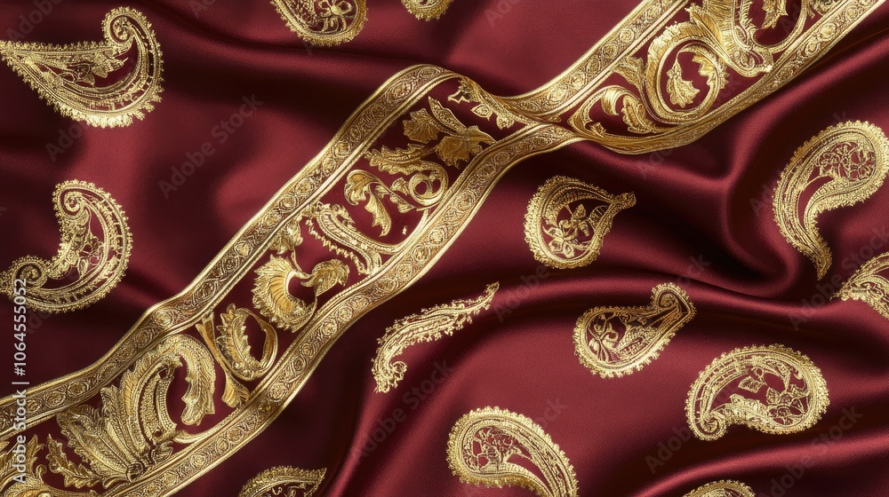 Luxurious Red and Gold Fabric with Intricate Design