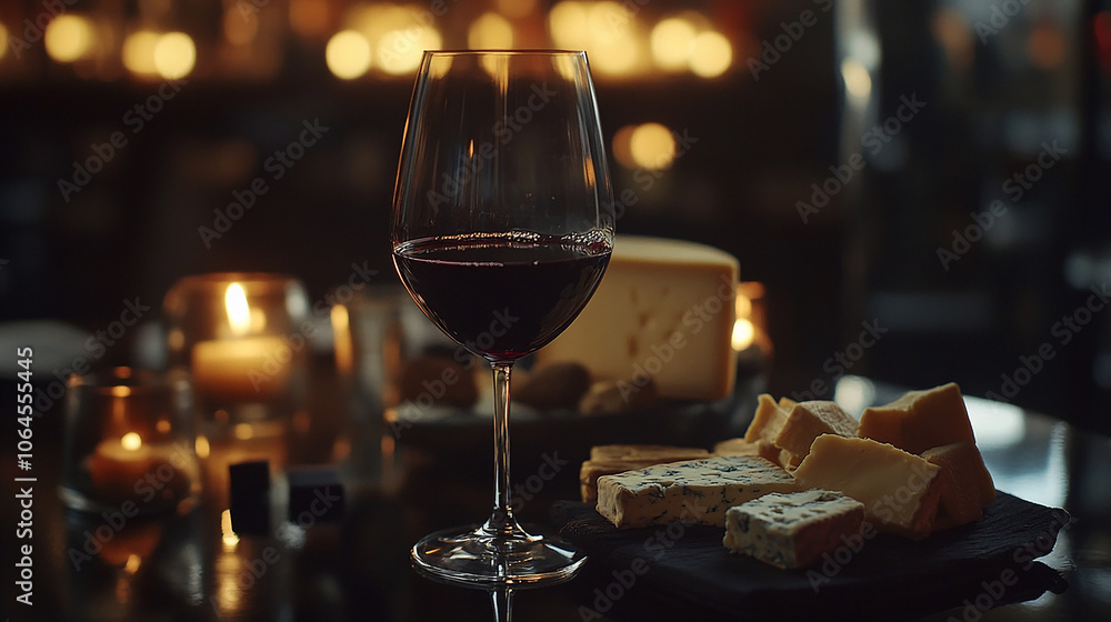 Elegant wine and cheese pairing close-up view Elegant wine and cheese pairing close-up view