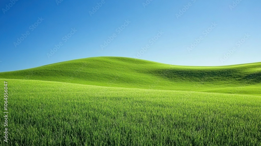 Gentle slopes of grassy hills with a bright blue sky, showcasing the simple beauty of nature Gentle slopes of grassy hills with a bright blue sky, showcasing the simple beauty of nature
