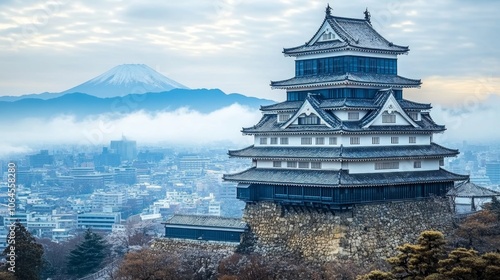Wallpaper Mural Majestic Japanese Castle with Mount Fuji in Background Torontodigital.ca