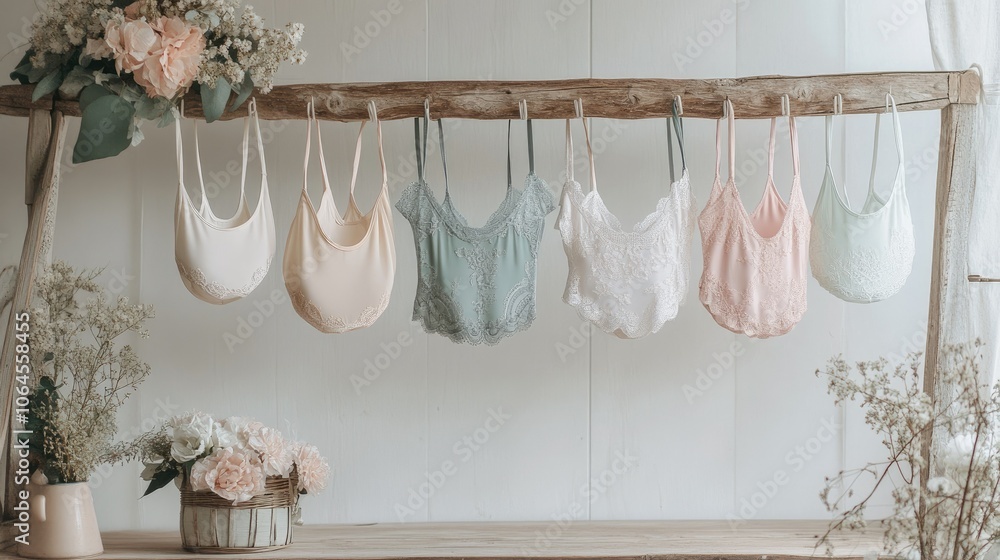 Elegant Lingerie Display in Natural Setting Elegant Lingerie Display in Natural Setting
