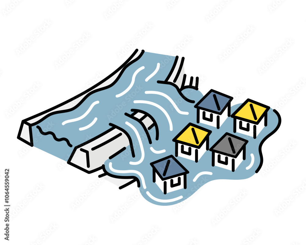 Illustration of water overflowing from a river Illustration of water overflowing from a river