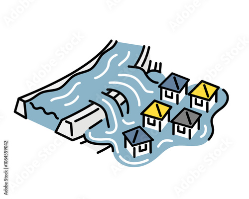 Illustration of water overflowing from a river