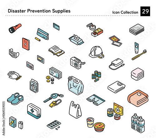Illustration of a set of disaster prevention goods