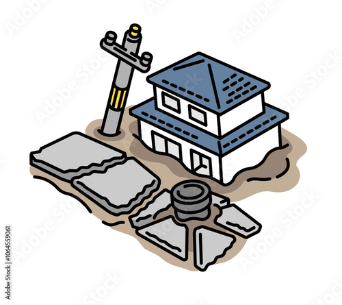 Houses tilting due to liquefaction