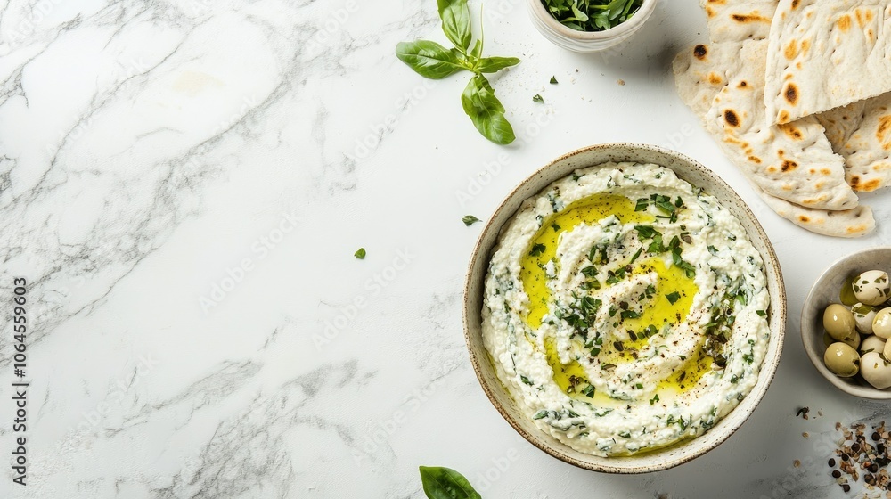 Fresh Herb Dip with Olive Oil and Bread Garnish Fresh Herb Dip with Olive Oil and Bread Garnish