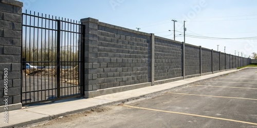 Wallpaper Mural Dark gray concrete block wall with a metal gate, urban, architecture, cityscape, industrial, modern art Torontodigital.ca