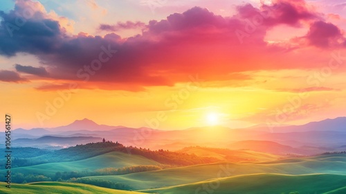 Colorful Sunset Over Rolling Hills