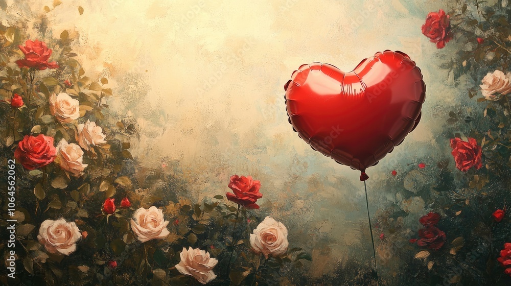 Heart Balloon Surrounded by Roses in Soft Pastel Colors Heart Balloon Surrounded by Roses in Soft Pastel Colors