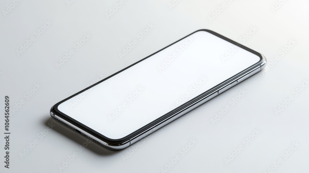 Blank Smartphone on White Surface for Mockup Use Blank Smartphone on White Surface for Mockup Use