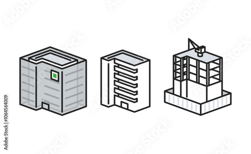 建物の建設イラストセット