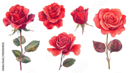 Vintage Watercolor Roses in Various Stages of Bloom and Arrangement Generative AI