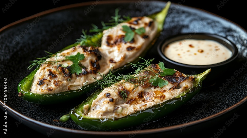Grilled Stuffed Peppers with Creamy Sauce Appetizer Recipe Food Photography Grilled Stuffed Peppers with Creamy Sauce Appetizer Recipe Food Photography