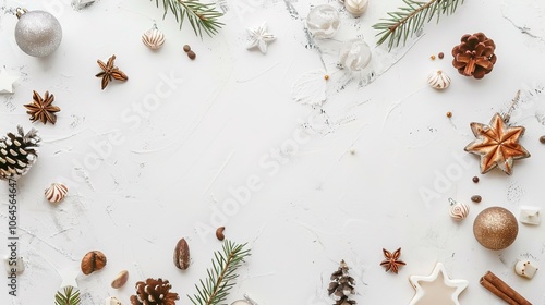 A Stunning Christmas Border with Lavish Decorations on a Pure White Background