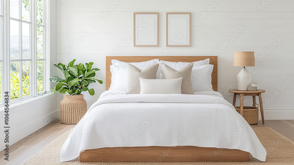 serene bedroom with cozy bed, natural light, and calming decor serene bedroom with cozy bed, natural light, and calming decor