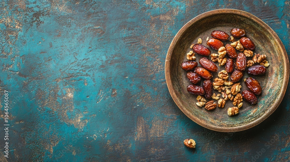 Fototapeta premium Assorted Nuts and Dried Fruits on Rustic Background