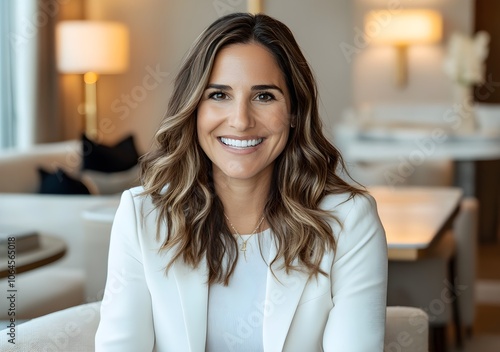 Smiling businesswoman in a white blazer