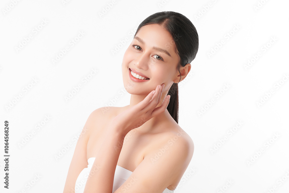 Beautiful young asian woman with clean fresh skin on white background, Face care, Facial treatment, Cosmetology, beauty and spa, Asian women portrait. Beautiful young asian woman with clean fresh skin on white background, Face care, Facial treatment, Cosmetology, beauty and spa, Asian women portrait.