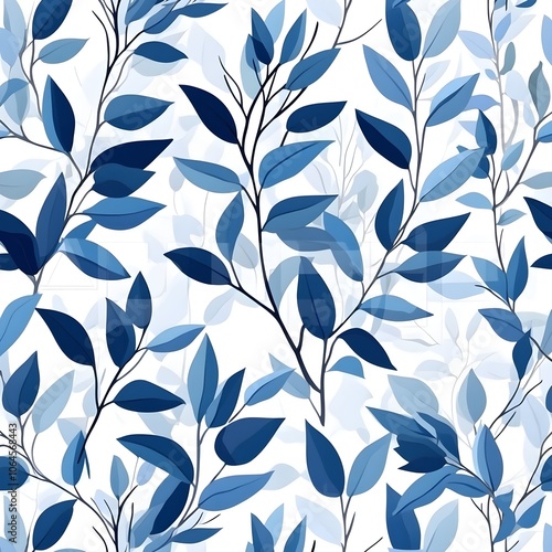 Wallpaper Mural Blue Watercolor Leaves Seamless Pattern Torontodigital.ca