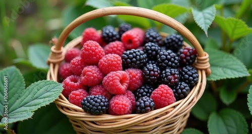 Fresh berries in a woven basket