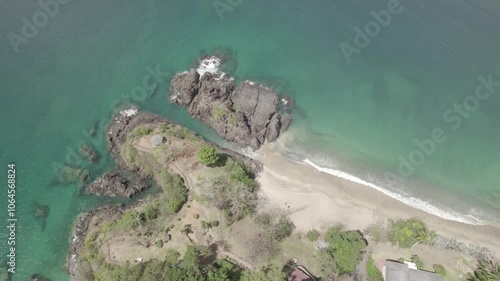 Amazing aerial drone view of Black Bock beach and Fort Bennet on the tropical Caribbean island of Tobago photo